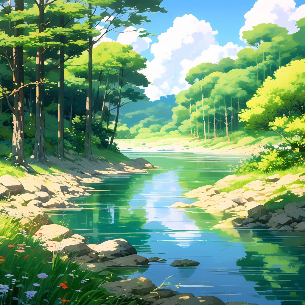 White blue clouds, valley, river, mountains, artwork, anime river HD phone  wallpaper | Pxfuel