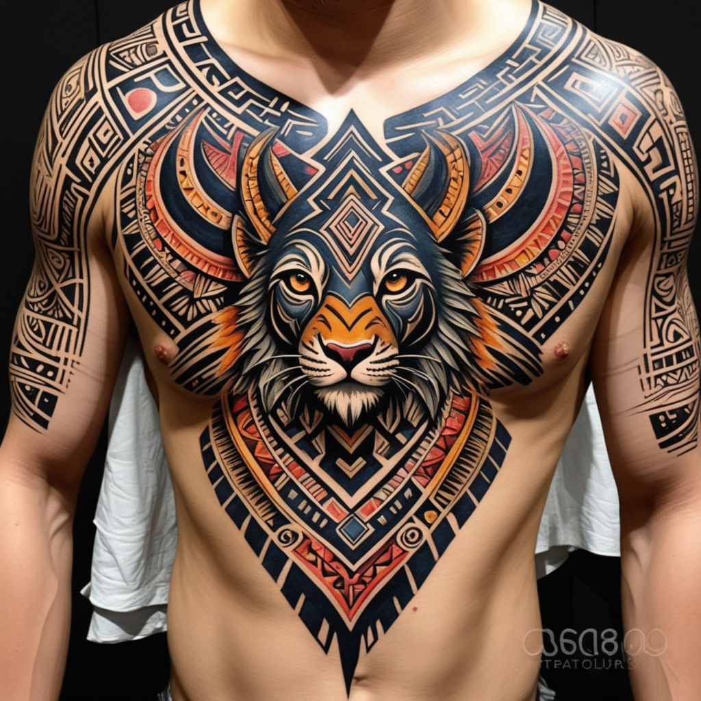 tribal tiger chest tattoo