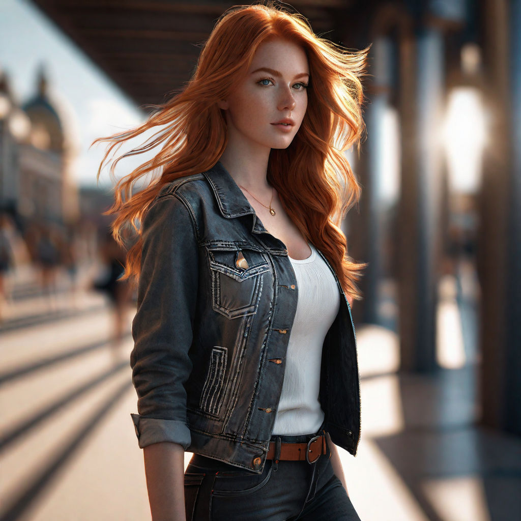 A full body portrait of a 21 year old woman wearing a red and