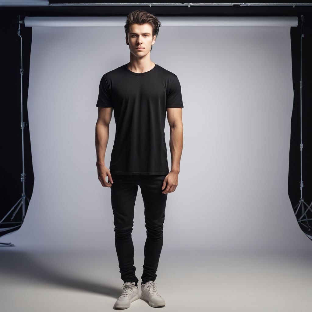 plain black t-shirt mockup template, with male model, front and back view,  isolated on transparent background. generative ai 26537507 PNG