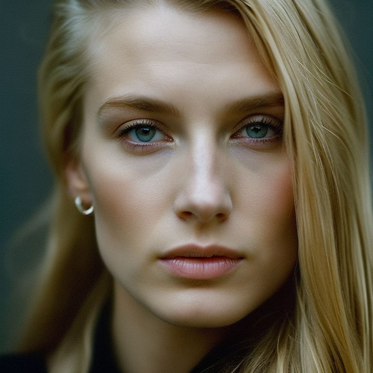 Beautiful scandinavian woman portrait, close-up. Attractive blue-eyed blonde  girl, looking at camera, close-up, white background Stock Photo