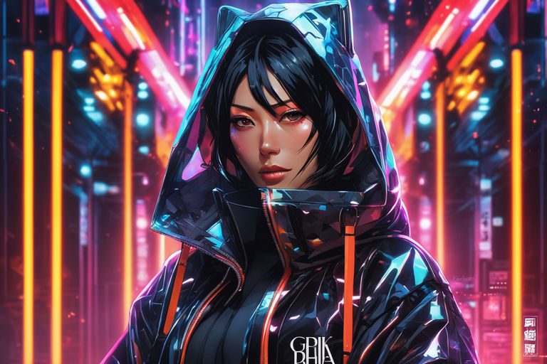 Anime-style cyberpunk girl with futuristic fashion