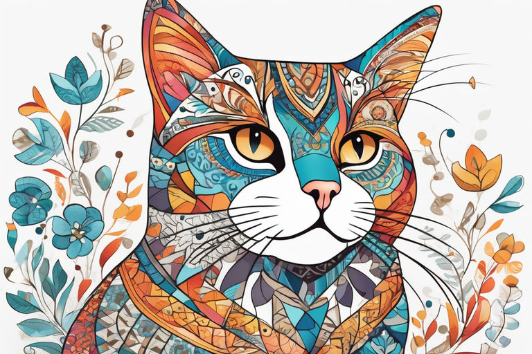 A detailed illustration of a print of a colorful cat - Playground