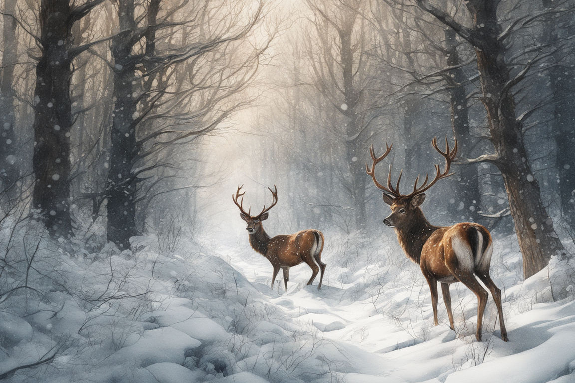Deer in Snowfall