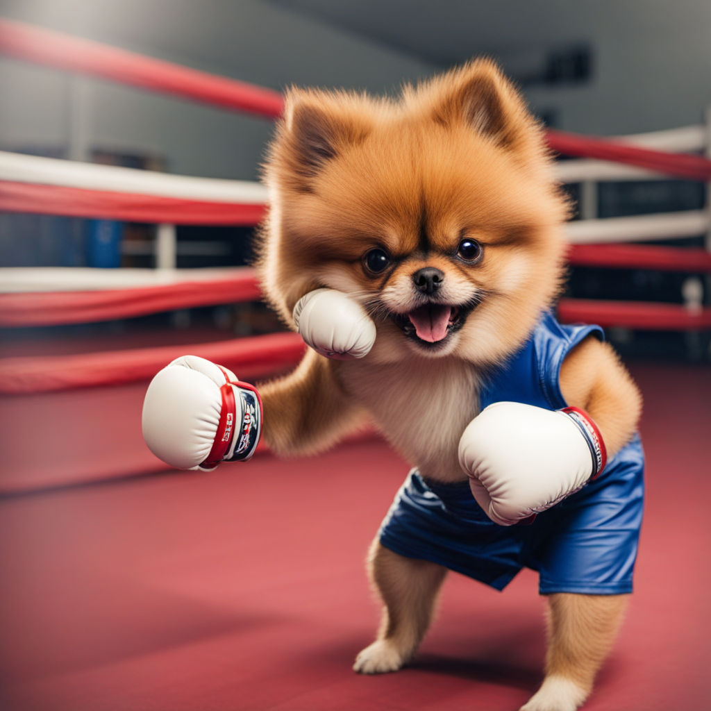 Pug Dog Boxer With Red Leather Boxing Gloves With Blank