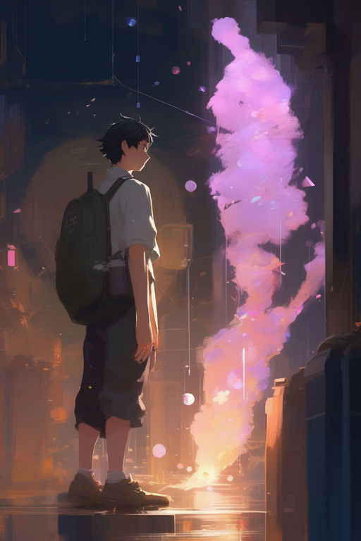 with a lavender and pink sky above. A gentle stream below reflects the  cat's silhouette. Render the scene in the detailed and emotive style of  anime artist Makoto Shinkai. - Playground