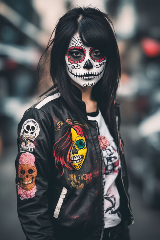 half skull face paint girl