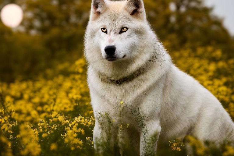 yellow eyed white wolf