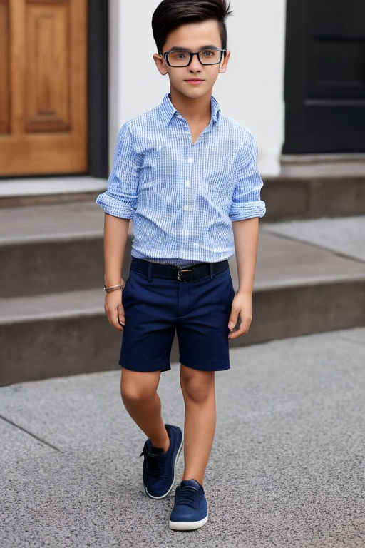 Light Blue Shirt with Brown Bermuda Shorts