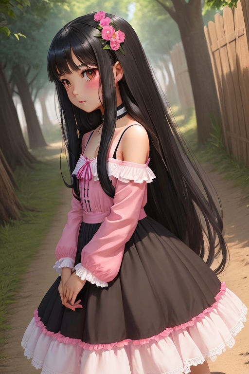 Sit by Me Anime Girl Toned Black Tights Long Black Hair Black