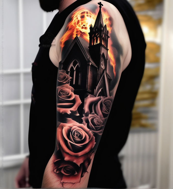 Burning Church Traditional Tattoo