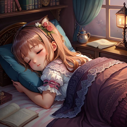 tired cute anime girl sleeping on her back on her bed  PromptHero