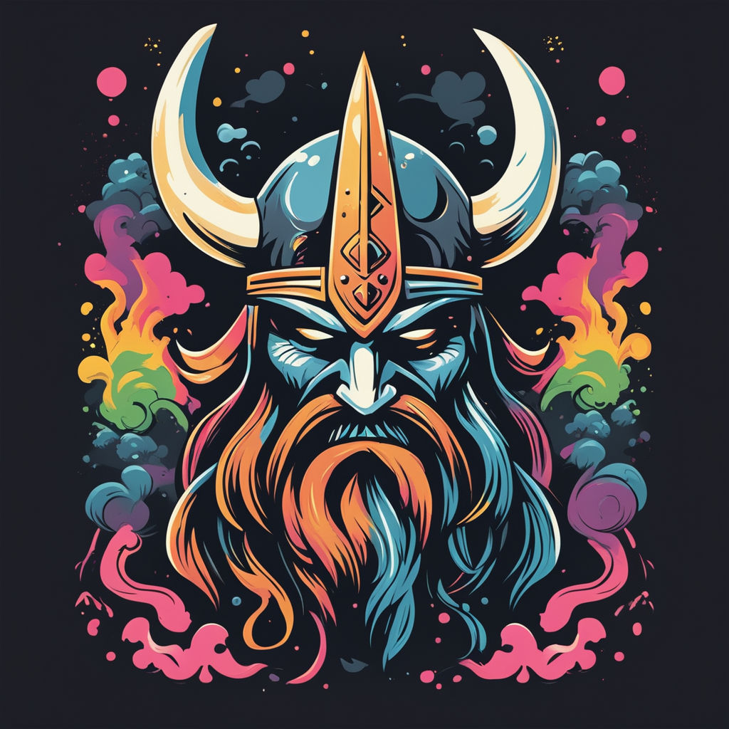 Viking tattoo and t-shirt design. Bearded barbarian of Scandinavia,sword, god  Odin, dragon. Symbol of force, courage. Scandinavian mythology. Viking  tattoo art print t-shirt design Stock Vector