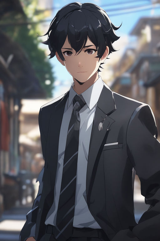 AI Art Generator: Anime, strong, male, wearing a suit