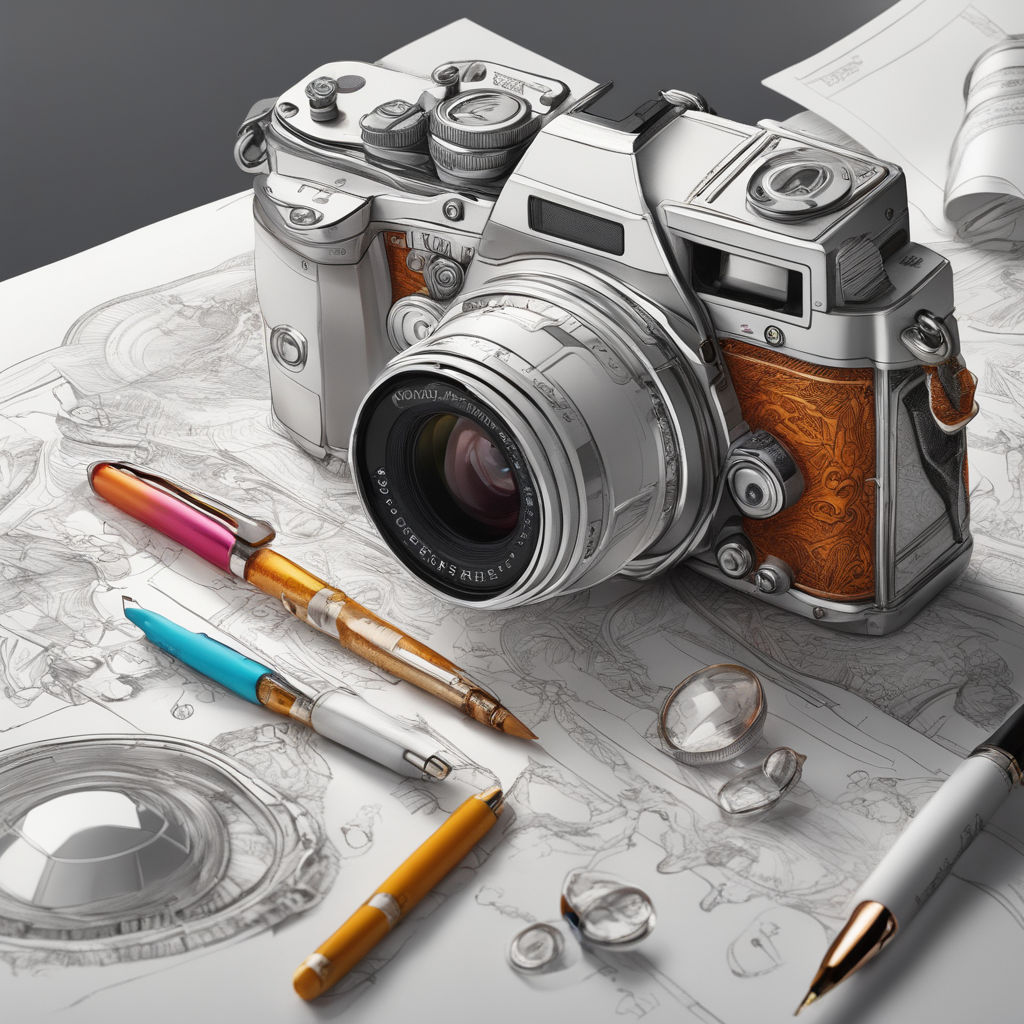 Abstract drawing of a camera with colored pencils on paper isolated on a  white background Freehand pencil sketch of a retro camera Stock  Illustration  Adobe Stock