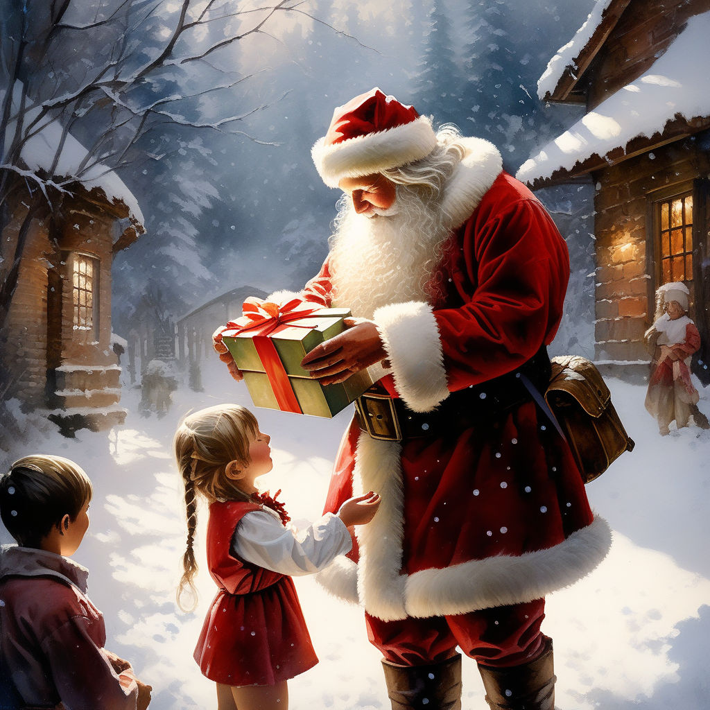 Santa Claus Giving Gifts Stock Photo - Download Image Now - Cartoon, Child,  Christmas - iStock