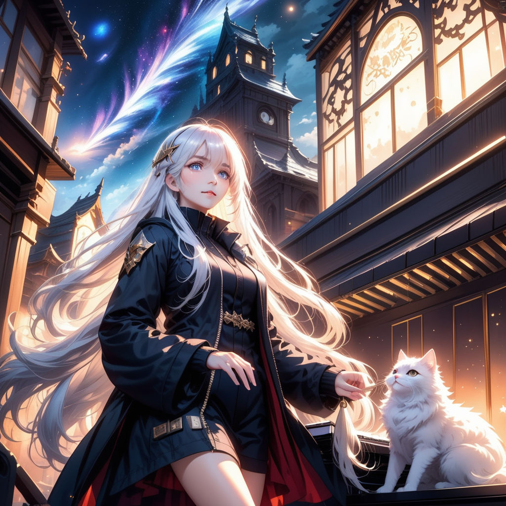 girl beautiful anime style white hair - Playground