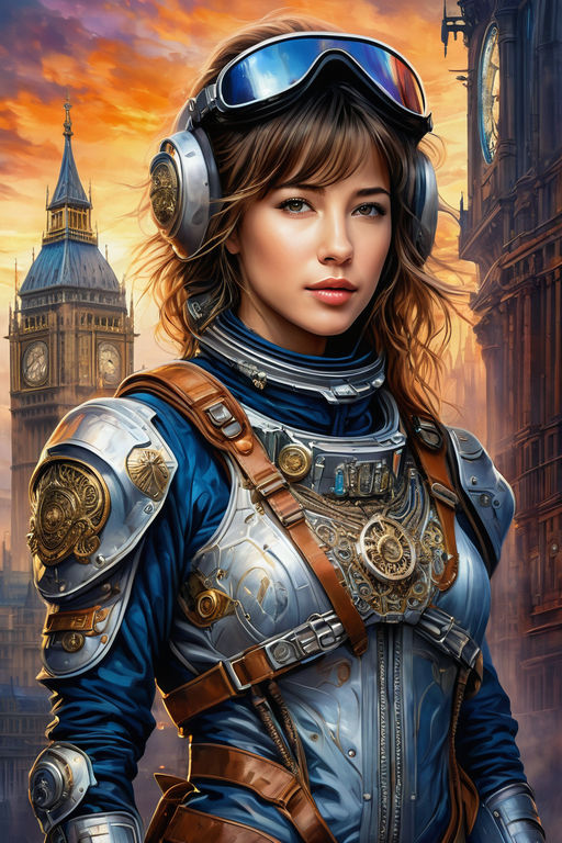 Military Steampunk Woman in uniform Digital Art art prints and