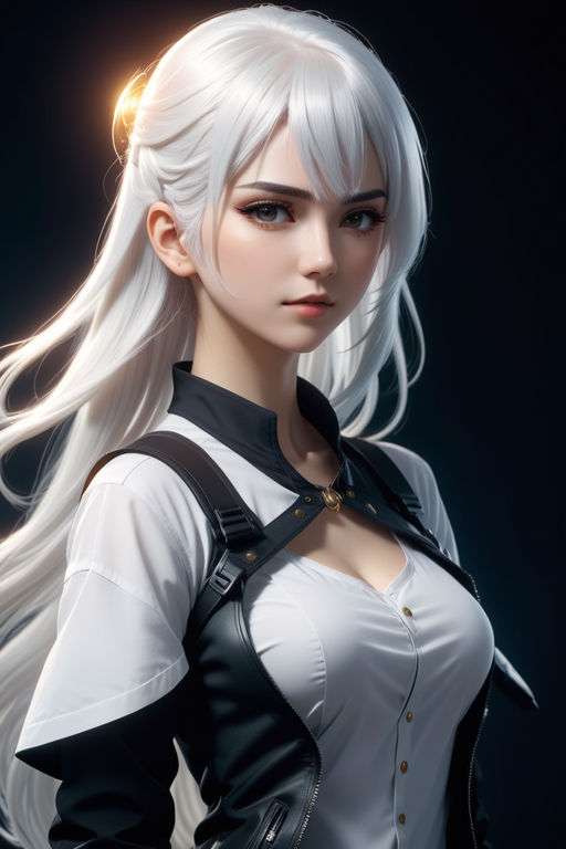 girl beautiful anime style white hair - Playground