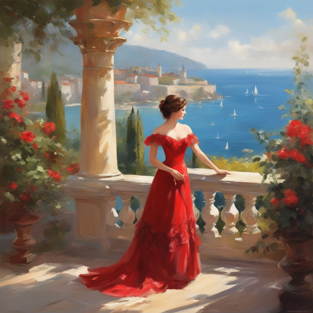 paintings of women in red dresses