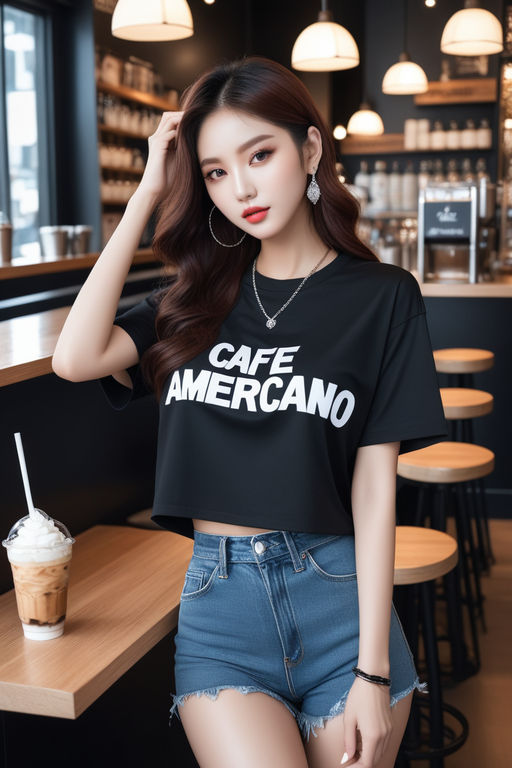 round-neck crop top. Black shirt with vintage screen print Sexy