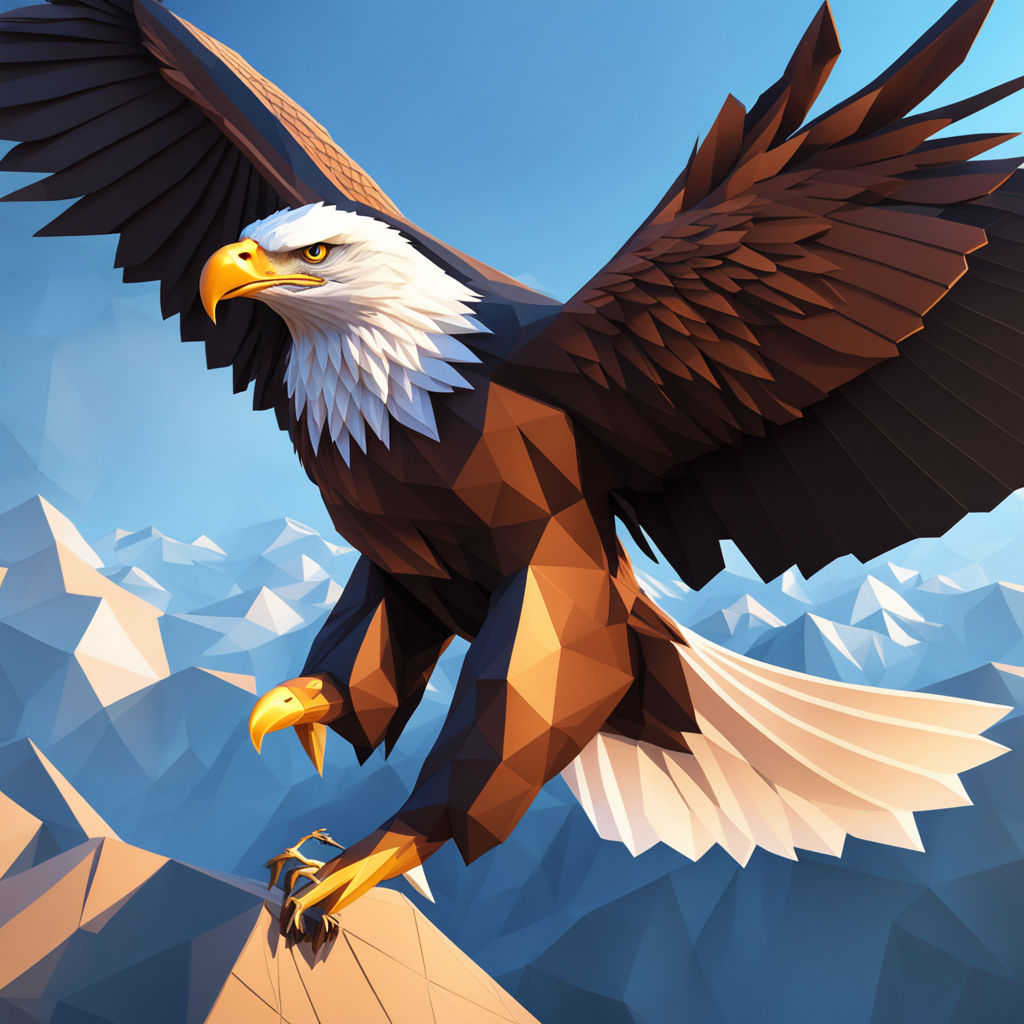 cubism. A bald eagle soars gracefully above the rugged mountain peaks -  Playground