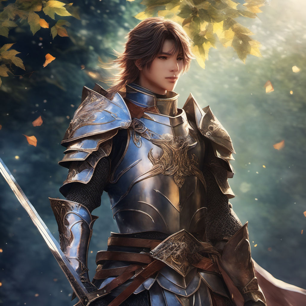 AI Image Generator: Anime man wearing armor, brown hair, holding silver  sword