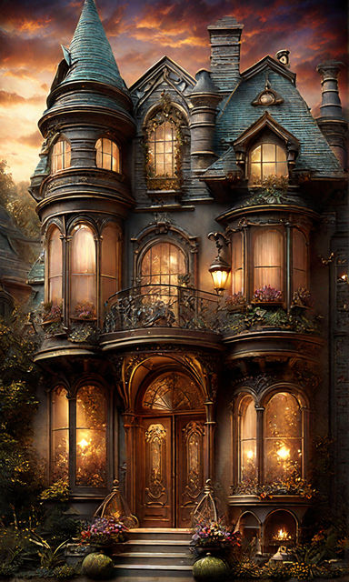 Woodland house detailed Victorian dreamcore unique fantasy cute