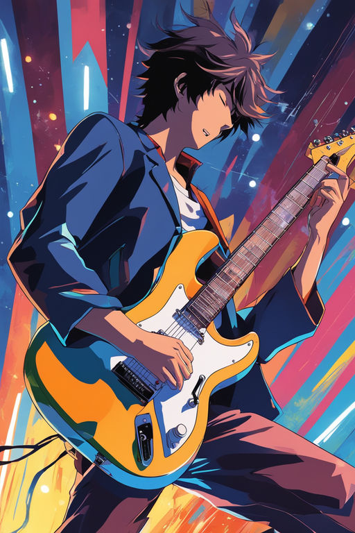 Ichigoame, anime, anime boys, bubbles, musical instrument, guitar, smoking