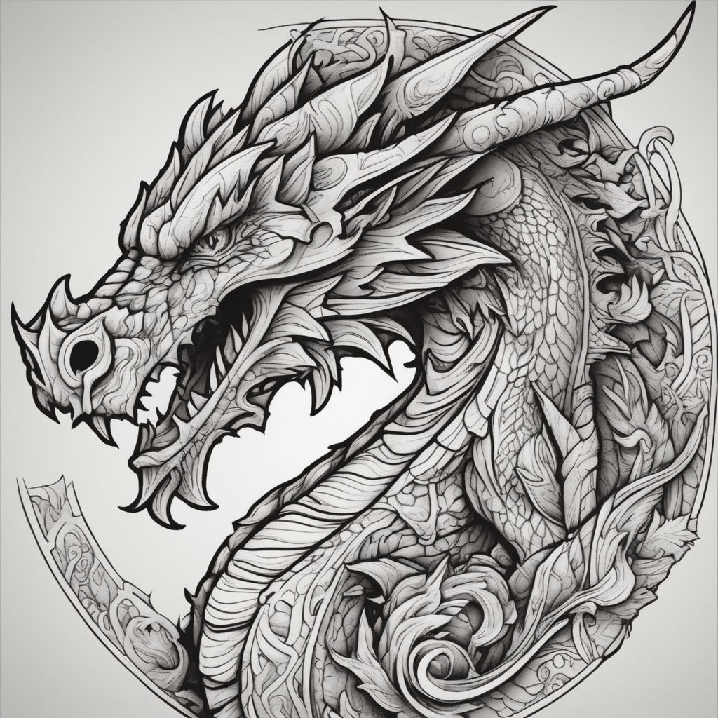 evil dragon drawings black and white