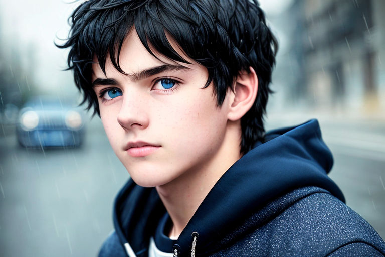 Ice Blue Eyes Black Hair