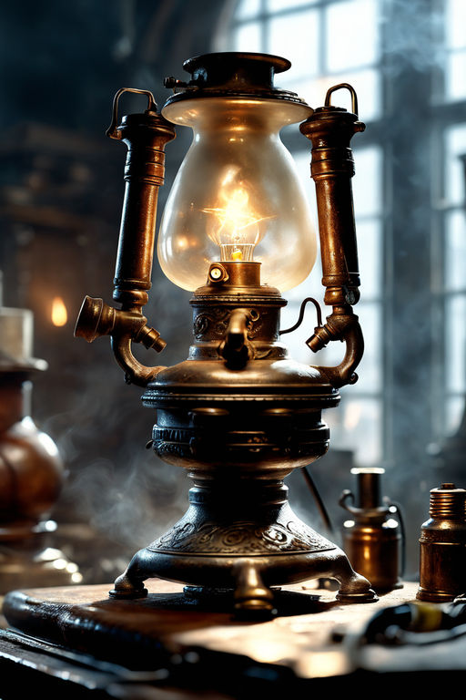 antique magic aladdin oil lamp on a pedestal inside a dark cave -  Playground