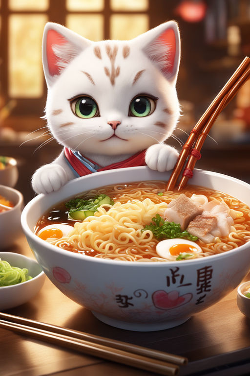 cat eating ramen cute kawaii kitten eating noodles Essential T