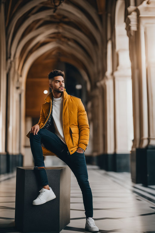 Portrait of young stylish indian man model pose in street, sitting on bench  with handbag and smartphone. 10498205 Stock Photo at Vecteezy