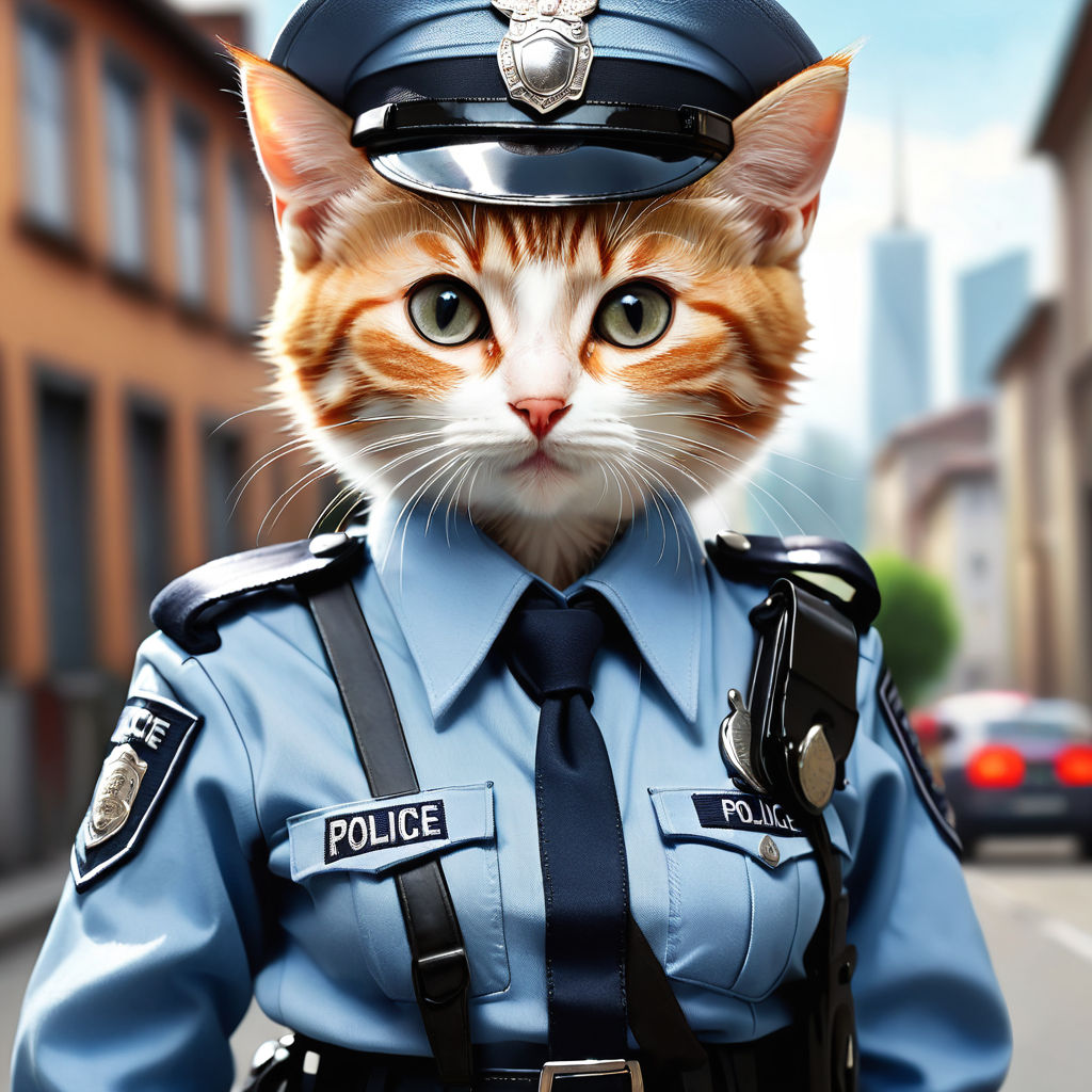 Portrait of a Funny Cat in a Police Hat and Tie Stock Photo - Image of  constable, kitten: 178698814