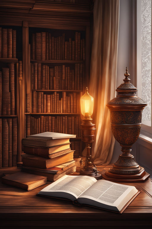 Classic still life with vintage books placed with illuminated