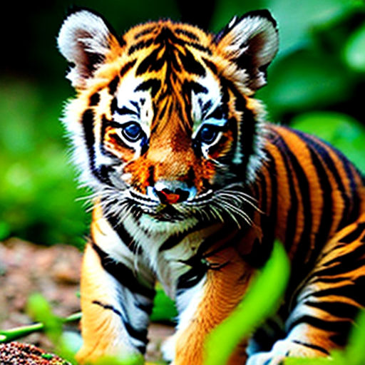 a baby tiger on the jungle with sad eyes. Lonely baby - Playground