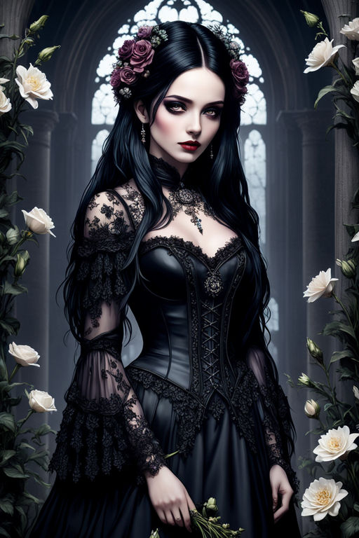 Black Lace Vampire Style Gothic Dress With Edwardian Corset