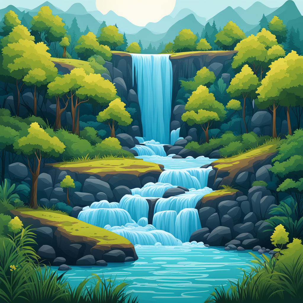 Vibrant Watercolor Painting of Cascading Waterfall into Pond 29981227 Stock  Photo at Vecteezy