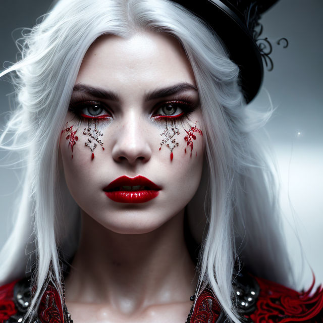 visible-elk918:   , elf vampire girl with white hair and red eyes. anime style