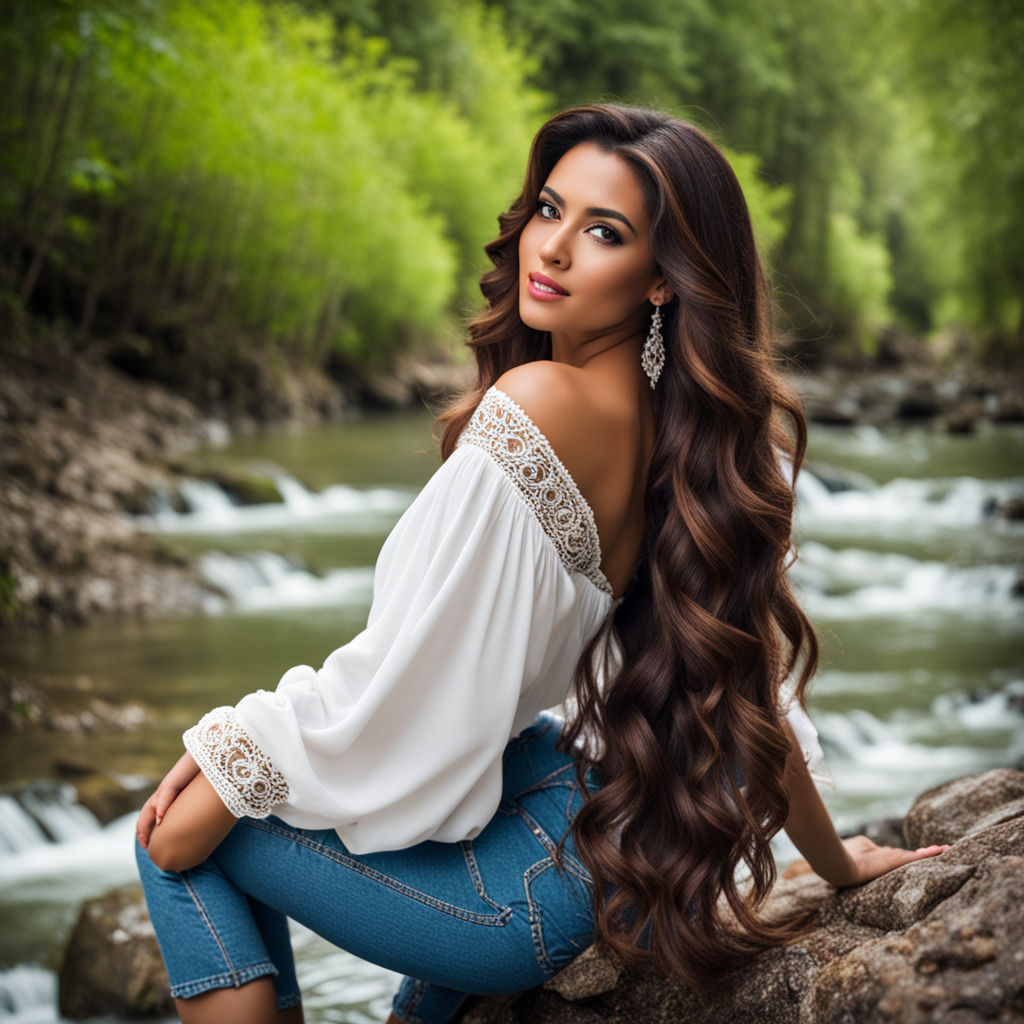 Stylish Italian College Girl with Brown Wavy Hair and Hot Legs