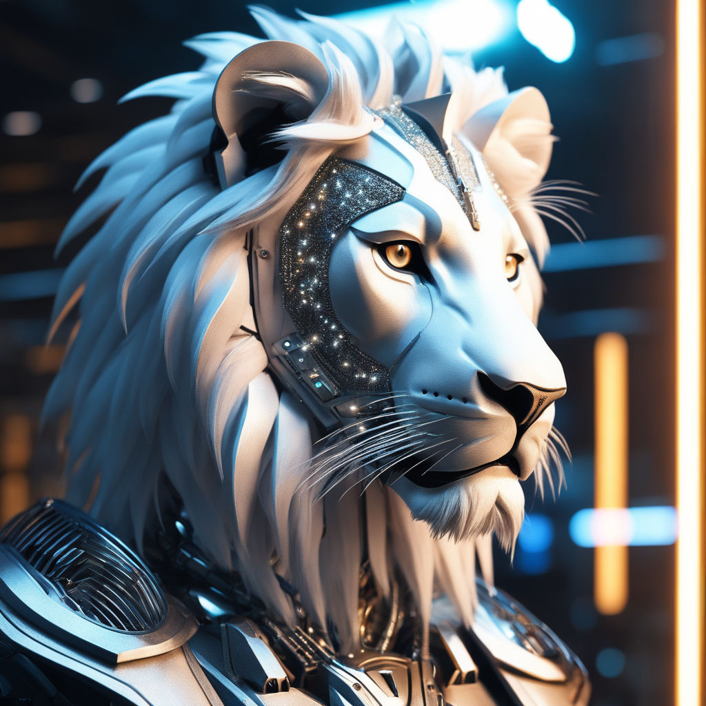 fluffy protogen lion, furry, artwork, full body shot 8k resolution