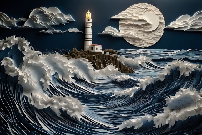 Landscape paper cut art quilling paper art style 3D paper cut. AI