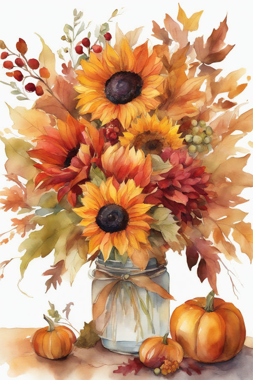 SUNFLOWER PAINTING ORIGINAL Pumpkin Autumn Watercolor Art Floral Fall Small  Art $31.23 - PicClick AU