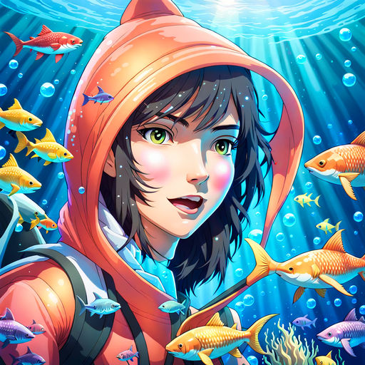 Premium Photo | Anime girl riding on a fish with a bunch of fish around her  generative ai