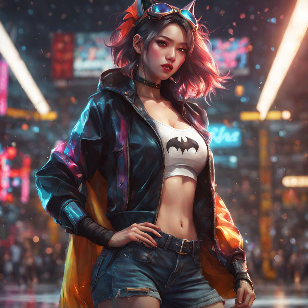 Cunning evil Jinx league of legends with urban skater style good skinny body  type Digital Midjourney style art high quality resolution - Playground