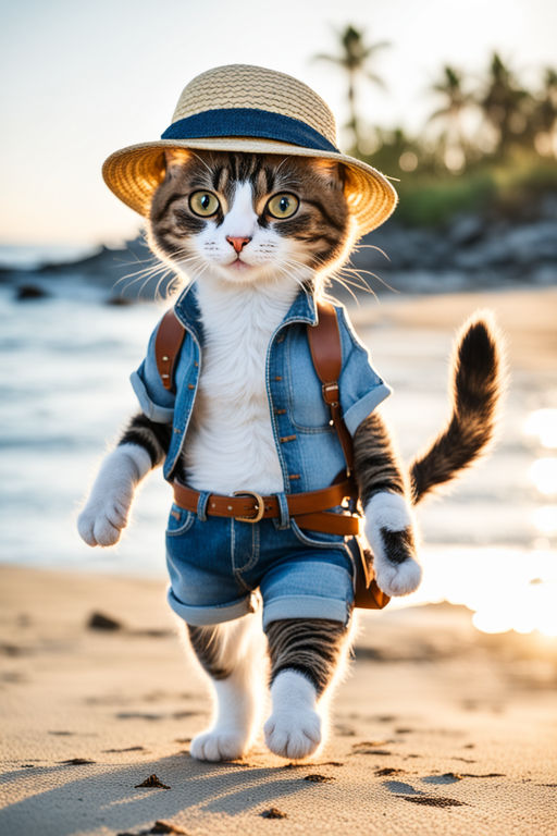 Cute Playful Anime Girl With Straw Hat On Beach | Poster