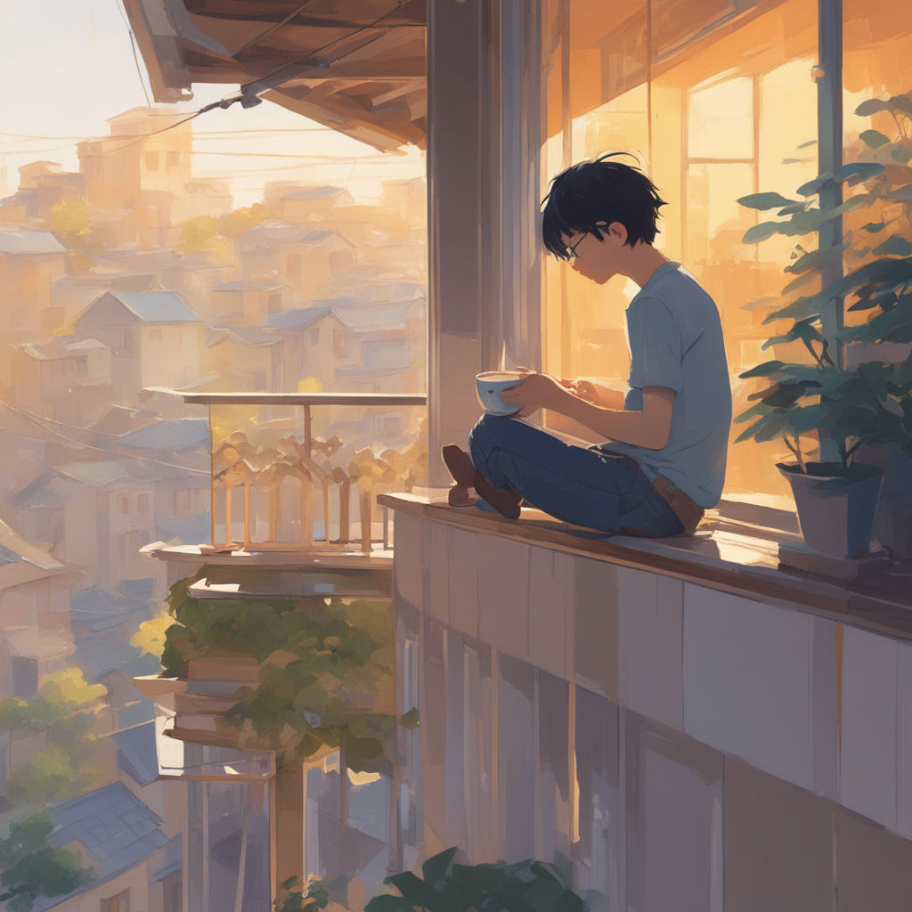 KREA - anime digital art view from castle balcony sunset