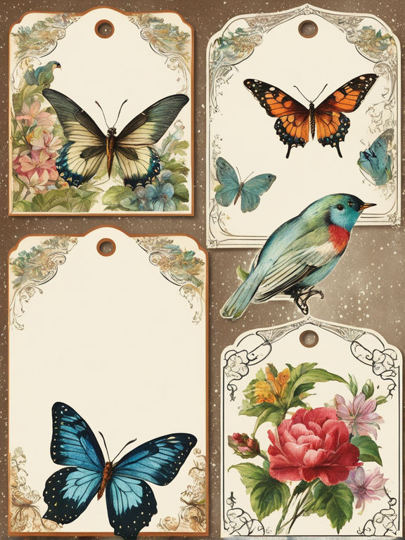 Beautiful fantasy dreamy vintage birds and butterflies lined journal page  for writing and vintage border for scrapbook - Playground