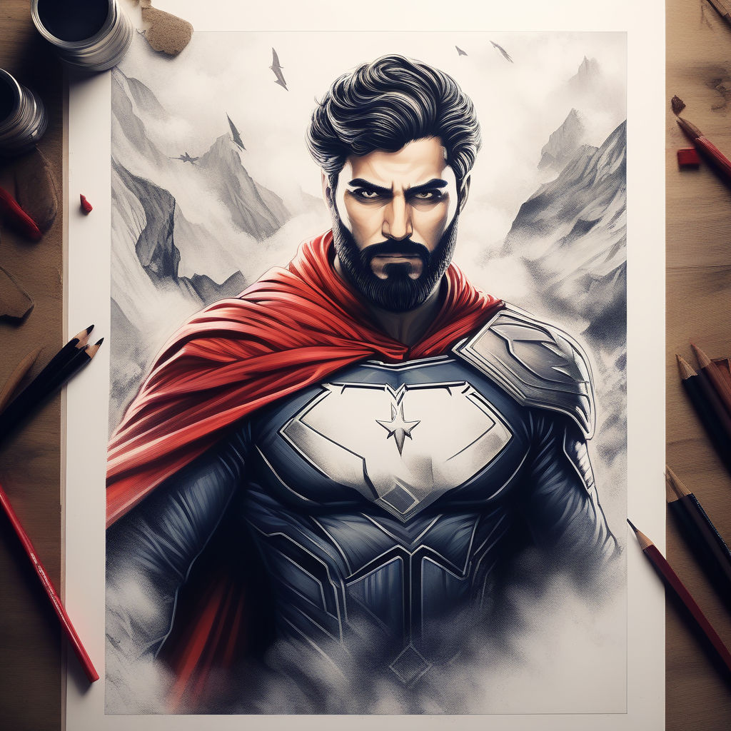 male superhero drawings in pencil